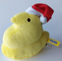 CHRISTMAS YELLOW PEEPS CHICK SANTA RED HAT BEANBAG PLUSH DOLL FIGURE - $4.95