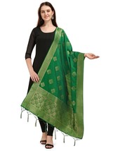 Women&#39;s scarf Woven Banarasi Silk Zari Dupatta Color Green Free Shipping - £14.77 GBP