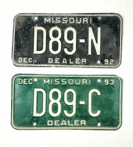 1992 &amp; 1993 Missouri Dealer License Plates D89-N &amp; D89-C - $753.84 MXN