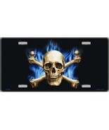 Blue Flame Skull Crossbones License Plate Car Tag - $24.68 CAD