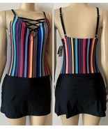 Nautica Women&#39;s Striped Lace-Up Swimdress with Pockets, Multi-Color/Blac... - $2,165.16 MXN