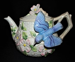 Fitz &amp; Floyd Bluebird and Dogwood Flowers Woven 48 Ounce Teapot with Lid - £75.92 GBP