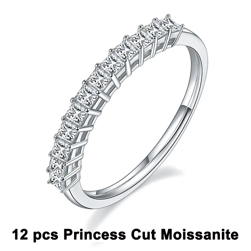 100% 925 Sterling Silver Moissanite Princess Cut Diamonds Eternity Engagement Ri - £72.85 GBP