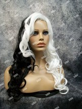Long Black Half White Evil Madame Wig Wicked Cruella De Vil Dalmatian Vi... - £15.65 GBP