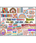 Retro Teacher SVG Bundle, Teacher Life svg, Teacher PNG, Groovy Teacher ... - $3.99