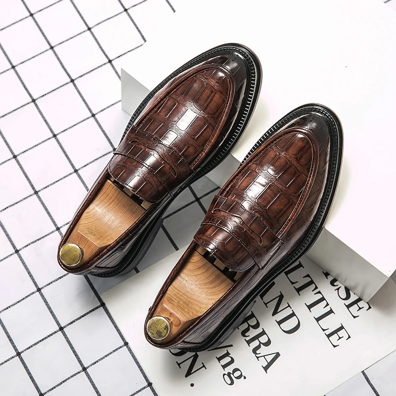 E pattern loafers fashion thick sole men s shoes handmade leather shoes business casual thumb200