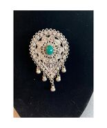 Vintage Silver and Malachite Brooch or Pendant - $69.30