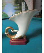 CALIFORNIA POTTERY CORNUCOPIA VASE 1930s WHITE GOLD CERAMIC RED BASE [TOP1] - $1,545.87 MXN