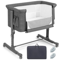 Portable Baby Bedside Bassinet with 5-level Adjustable Heights and Travel Bag-Gr - $292.03 CAD