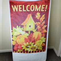 Welcome House Flag  Helen Vladykina Birdhouse Fall Leaves Pumpkin 27 x 4... - £7.43 GBP