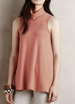 Anthropologie Puella Swing Tank Top Tunic Knit Mock Neck XS Striped Peach - $12.87