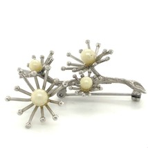 Vintage Signed Sterling Beau Retro Flower Bouquet Starburst Pearl Bead Brooch - $48.51