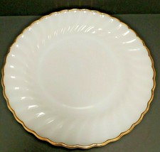 Anchor Hocking Fire King Milk Glass Swirl 10 &quot; Dinner Plate Gold Rim USA Made - £13.23 GBP