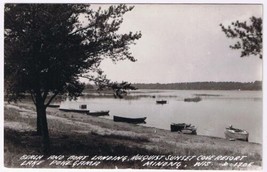 Postcard RPPC Boat Landing Hulquist Sunset Cove Resort Lake Pokegama Minong WIS - £7.88 GBP