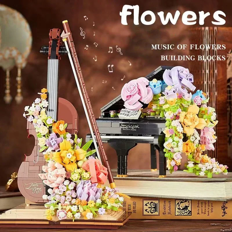 Preserved Flower Piano Violin Building Blocks Creative Musical Instrument - £32.17 GBP