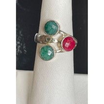 925 Sterling Silver Aventurine And Red Spinel Size 6 Sky - $39.20