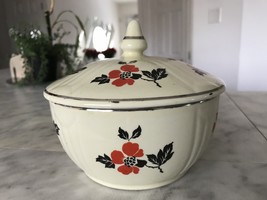 Vintage 1940s Hall Superior Red Poppy Lidded Drip Ceramic Grease Jar - £31.97 GBP