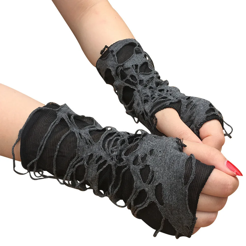 Sporting 1Pair Ay Gothic Black Fingerless Long Glove Halloween Funny Punk Rock G - £18.44 GBP