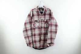 Vtg 70s Rockabilly Grunge Mens LT Thrashed Double Pocket Plaid Flannel Shirt Jac - £31.61 GBP