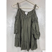 Knox Rose Womens Olive Green Prairie Boho Cold Shoulder 3/4 Sleeve Top L... - $19.95
