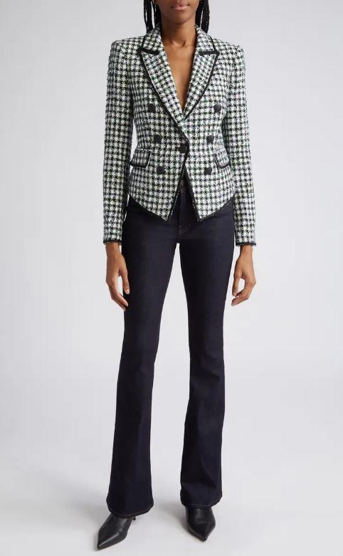 2023 AUTH VERONICA BEARD Diego Metallic Check Cotton Blend Tweed Dickey Jacket