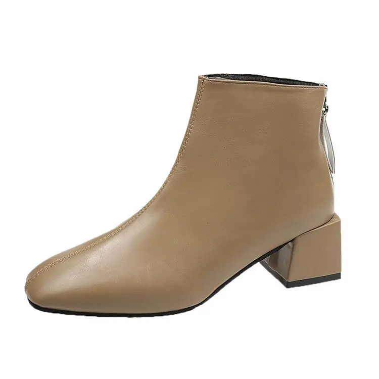 Ankle Boots For Women Square Toe  Shoes Plush Warm  Short Boots Zipper Square He - £249.56 GBP