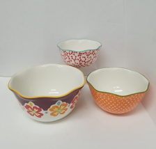 3 Pioneer Woman Nesting Mixing Bowls Forever Floral Polka Dot Ceramic Bo... - £51.88 GBP
