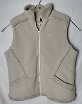 LL Bean Women L Cream Fleece Sherpa Front Pocket Full Zipped Fluffy Vest - $34.53