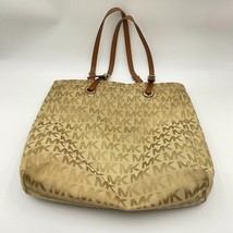 Michael Kors Signature MK Jacquard Tote Handbag Khaki Beige 13x15&quot; Flaws - £19.41 GBP