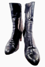 COLE HAAN Women Mid-Calf Boots Size 7.5 Gray High Heel Side Zip Faux Snakeskin - $44.99