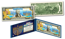 HAPPY HANUKKAH Chanukah Menorah Jewish Holiday Genuine Legal Tender U.S. $2 Bill - £11.54 GBP