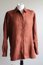 NWOT Chico&#39;s 1 Brown Faux Suede Poly Button Front Long Sleeve Top - £18.48 GBP