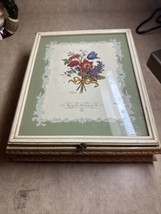 Vintage Wood Box Hinged Lid Glass Floral Vanity Trinket Storage Shabby Cottage - £29.55 GBP