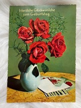 Vintage German Handwritten Post Card Gluckwunlche Zum Geburtstag Red Flo... - £16.02 GBP