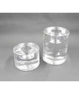 Round Art Glass Taper Candle Stick Holder Ice Textured Pair Set of 2 - £47.17 GBP