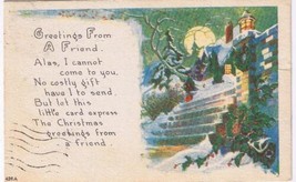 Holiday Postcard Merry Christmas From A Friend Staircase Scene In Moonlight - £2.31 GBP