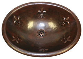 19&quot; Oval Copper Bath Sink Fleur de Lis Design Daisy Drain Included  - $199.95
