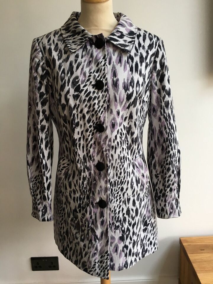 M S Per Una Black lilac Leopard Print Cotton Mix Lined Coat in size 10 Rrp 65