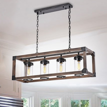 4-Light Antique Black Metal and Wood Chandelier Bubble Glass Shade Light Pendant - £173.03 GBP