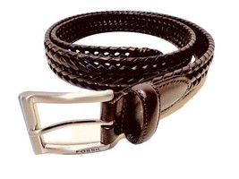 Fossil Mens Size 40 Brown Genuine Leather Braided Brushed Silver Buckle Belt - £23.55 GBP