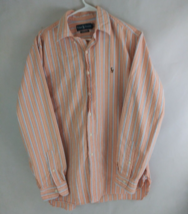 Ralph Lauren Men&#39;s Orange Striped Casual Dress Shirt Size Large 100% Cotton - £9.91 GBP