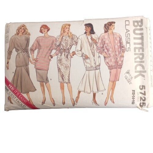 Butterick 5725 Pattern Misses' Petite Cardigan Dress Top Skirt 12-16 Easy VTG UC - $7.59