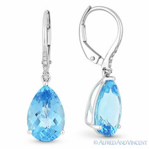 6.93 ct Pear Shape Blue Topaz Diamond 14k White Gold Dangling Tear-Drop Earrings - £360.30 GBP