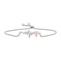 0.10CT Coupe Ronde Moissanite Heartbeath Bolo Bracelet Réglable 14K Plaqué Or - £128.70 GBP