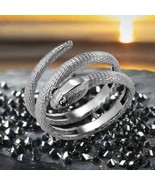 Textured Sterling Silver Coiled Wrap Snake Ring with Black Diamond Eyes - $164.62 CAD