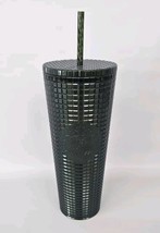 New Starbucks Cold Cup Holiday Darkk Green Metallic Grid 24 Oz Tumbler 2021 - £18.46 GBP