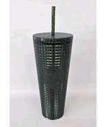 New Starbucks Cold Cup Holiday Darkk Green Metallic Grid 24 Oz Tumbler 2021 - £18.70 GBP