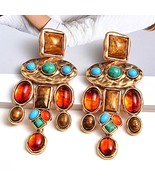 Vintage Metal Colorful Stone Crystal Dangle Long Drop Earring - €12,98 EUR Vintage Metal Colorful Stone Crystal Dangle Long Drop Earring - €12,98 EUR