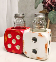 Casino Gambler Red And White Distressed Double Dice Salt Pepper Shakers ... - £20.43 GBP