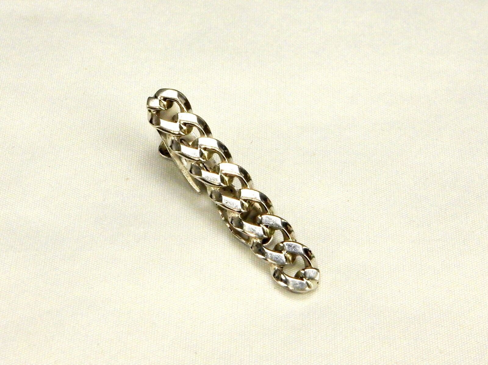 Curb Link Chain Tie Bar, Silver Tone, Spring Clamp, Vintage, w/Box, JWL-006 - $8.77